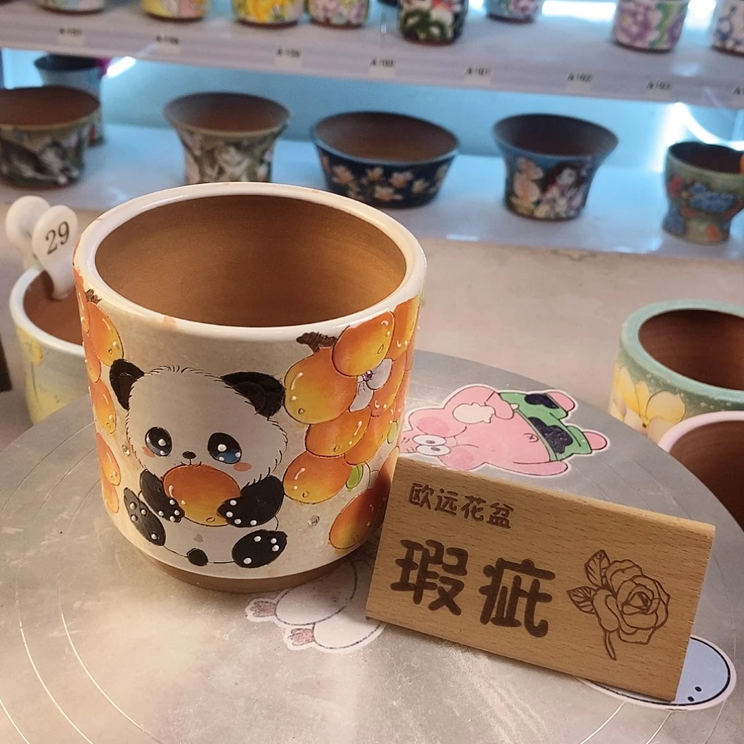 紫砂花盆红陶手绘花盆