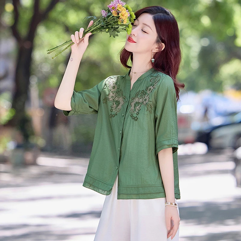 中式中国风民族风立领女装上衣时尚套装复古文艺宽松唐装短款