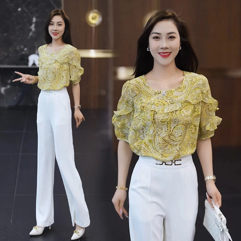 高级感套头雪纺衫女2025夏季新款韩版宽松时尚百搭简约显瘦衬衫