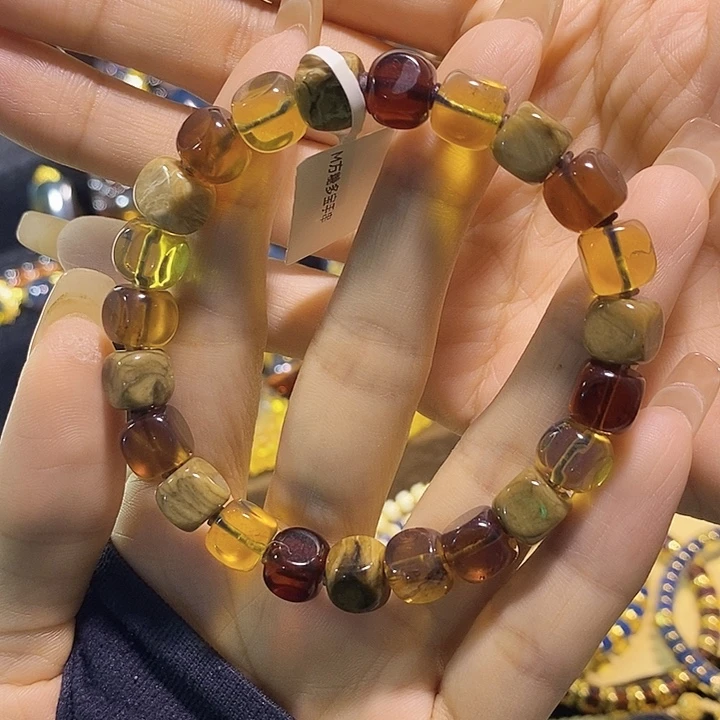 琥珀未镶嵌珠宝奇石方糖多宝手串