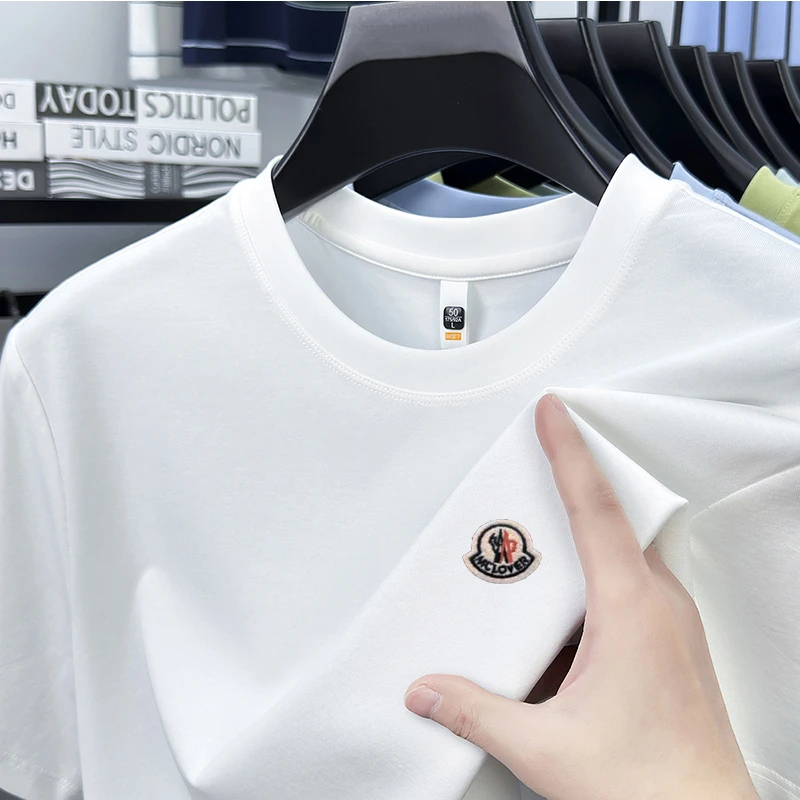 奥莱高级蒙家刺绣徽标圆领短袖T恤夏季轻奢高端休闲男士t恤短袖