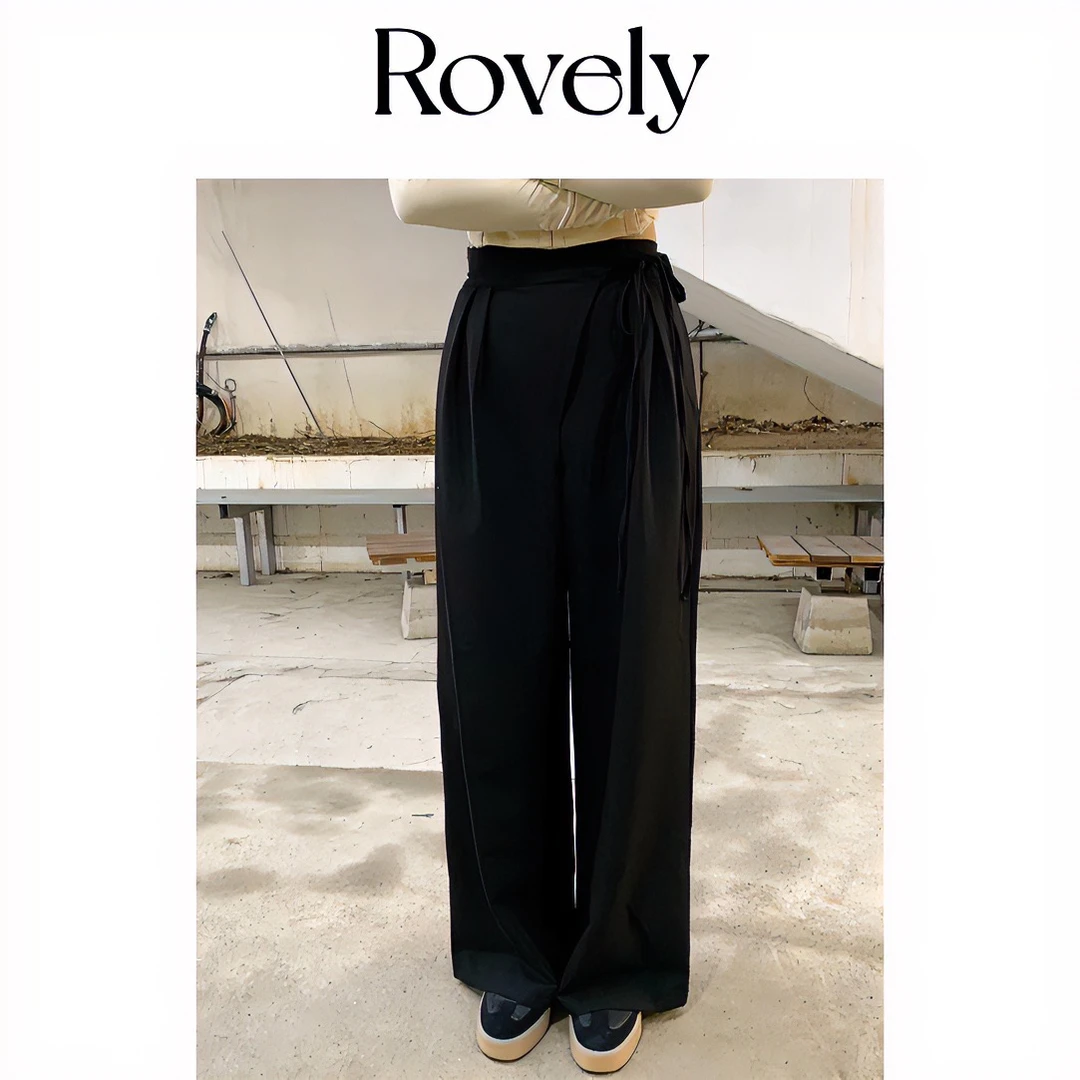 No退No换【长腿全智贤】韩国原单定制黑色绑带百搭拖地西裤