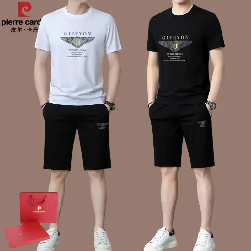 （套装）皮尔卡丹正品高档休闲短裤套装男款短袖时尚运动夏季透气两