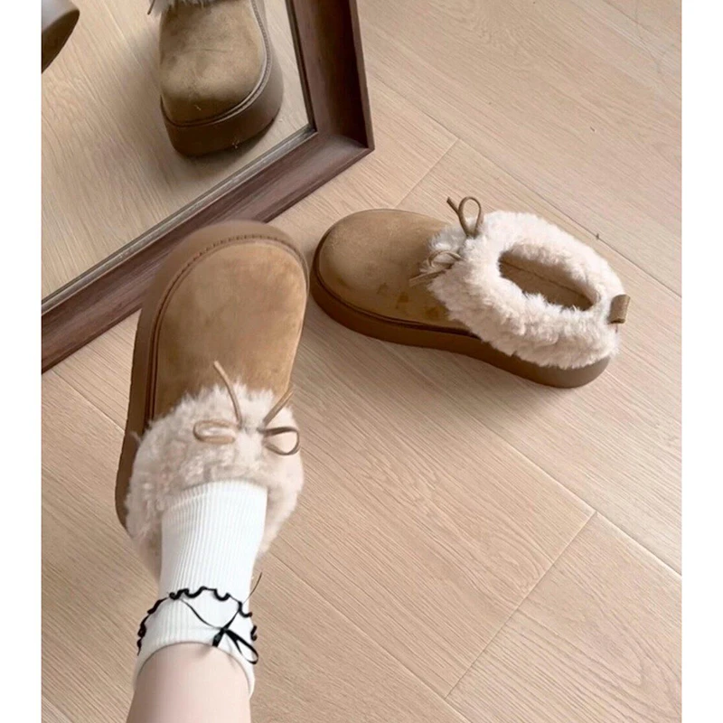 复古加绒加厚厚底雪地棉鞋女冬2025新款增高外穿保暖毛毛勃肯鞋子
