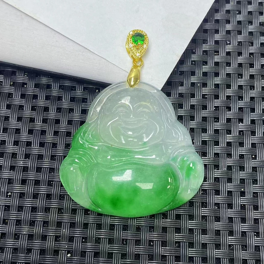 【九矿】G434飘冰绿佛公带扣头时尚吊坠