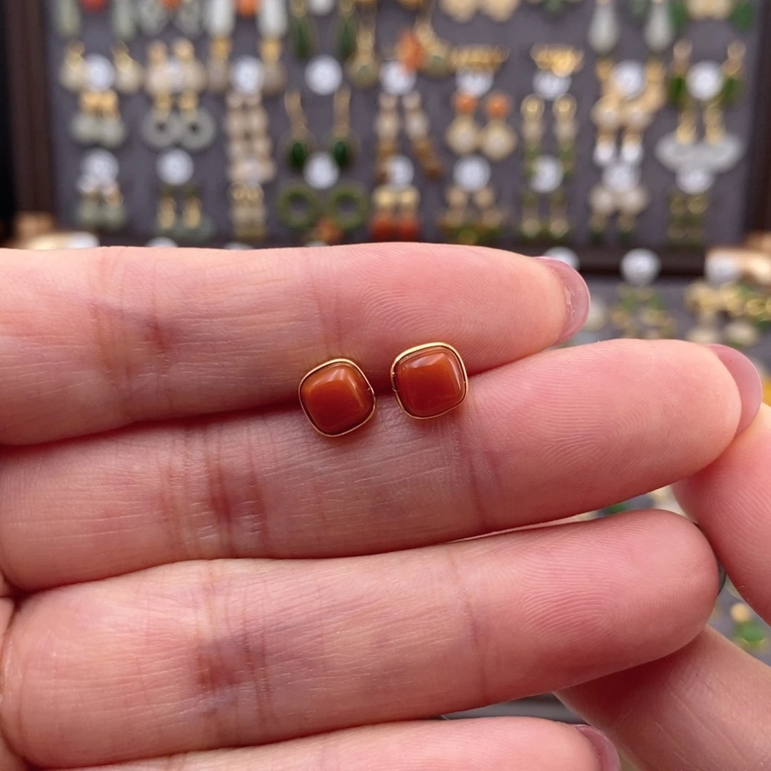 银S925镶嵌和田玉耳饰