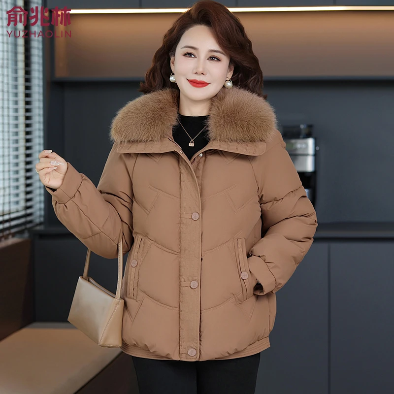 俞兆林妈妈冬装羽绒棉服加绒加厚棉衣外套中老年女装秋冬保暖棉袄