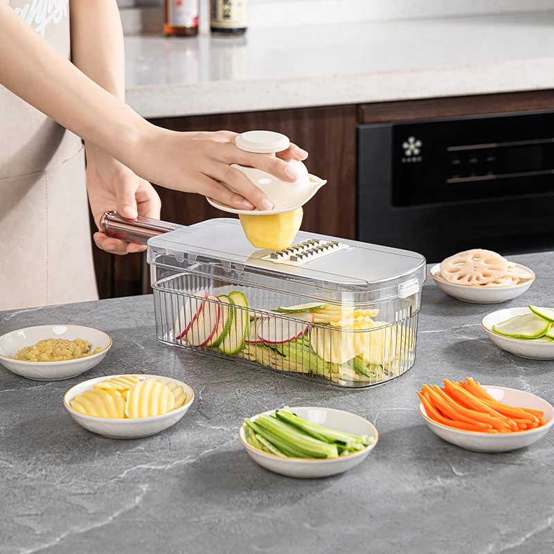 多功能削皮切丝神器瓜果刨削厨房家用袋护手切片切丝器轻奢透明款