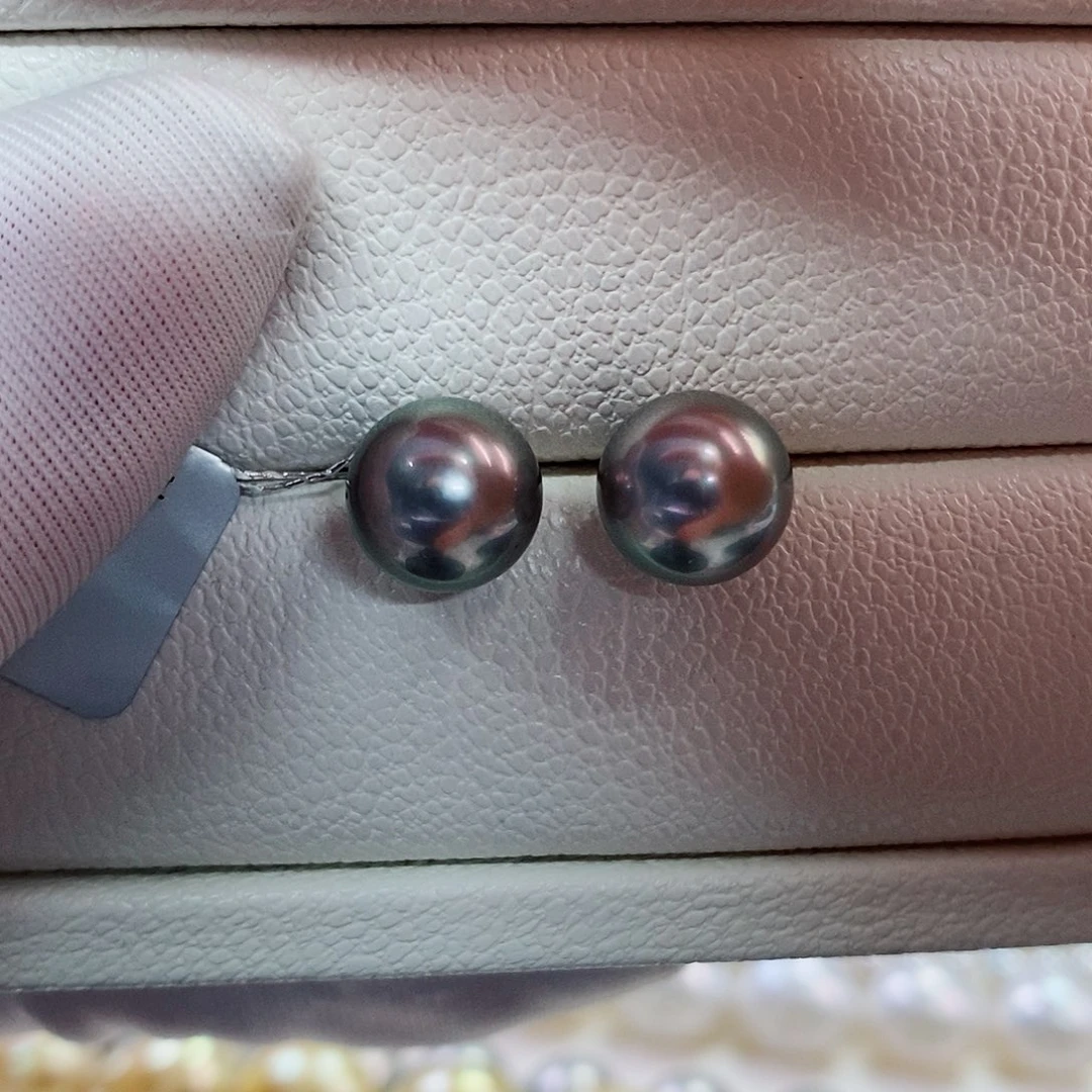 银S925镶嵌耳饰海水珍珠9-10