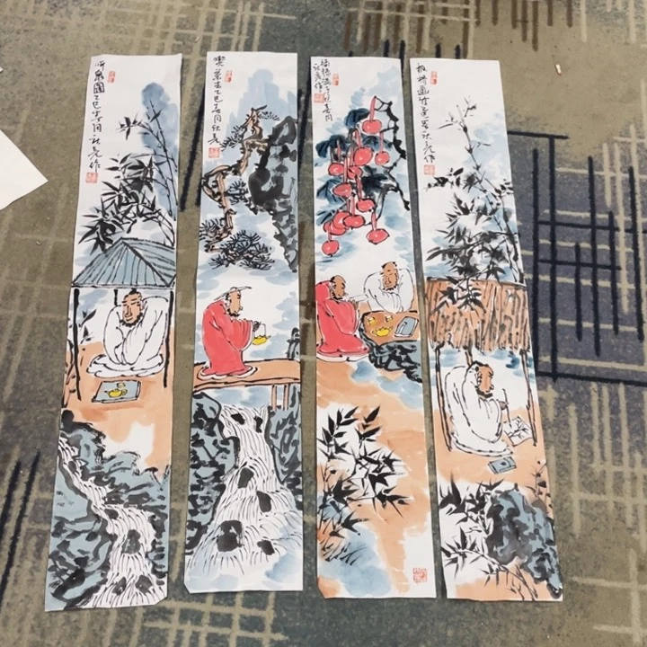 国画四条屏作品人物1111