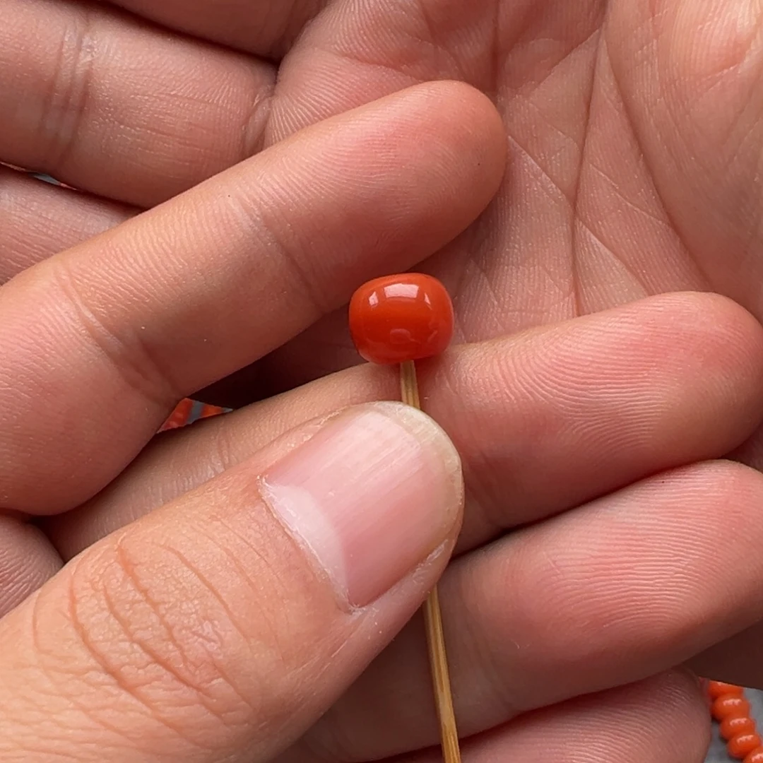 南红玛瑙未镶嵌瓦西满色满肉柿子红无裂老型珠 9m