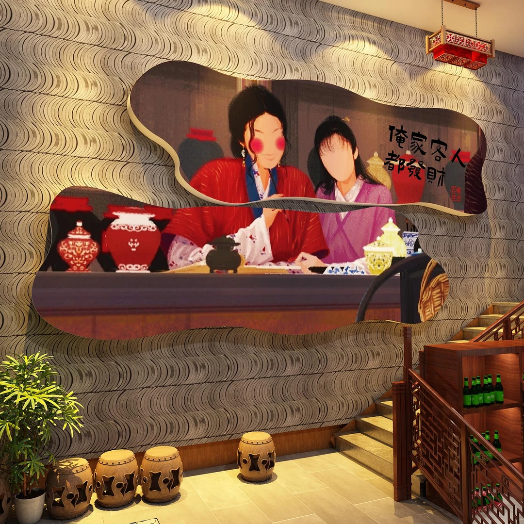 餐饮店墙面装饰打造网红市井风格火锅氛围布置创意饭店文化壁画贴
