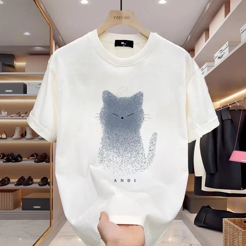 女款【小猫咪】正肩白色休闲短袖T恤ins短袖女圆领爆款宽松上衣纯棉