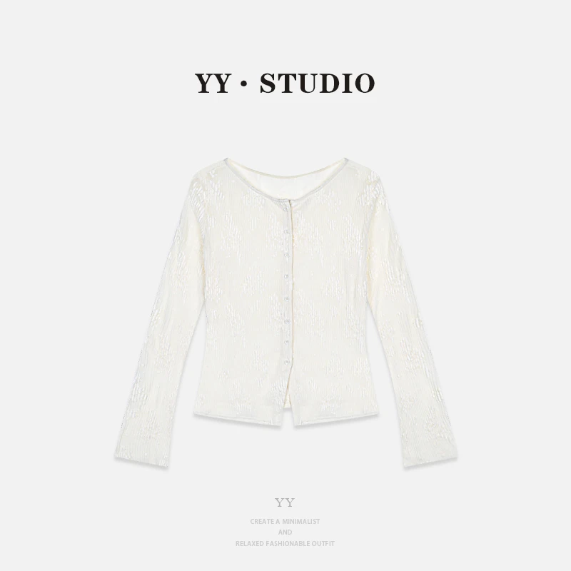 【丢丢专属】夏季百搭纯色提花罩衫开衫长袖YY-7945