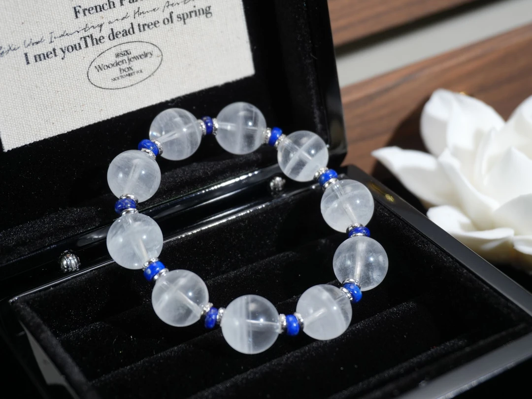 F1191 水晶银925镶嵌 白幽灵千层小青金手串