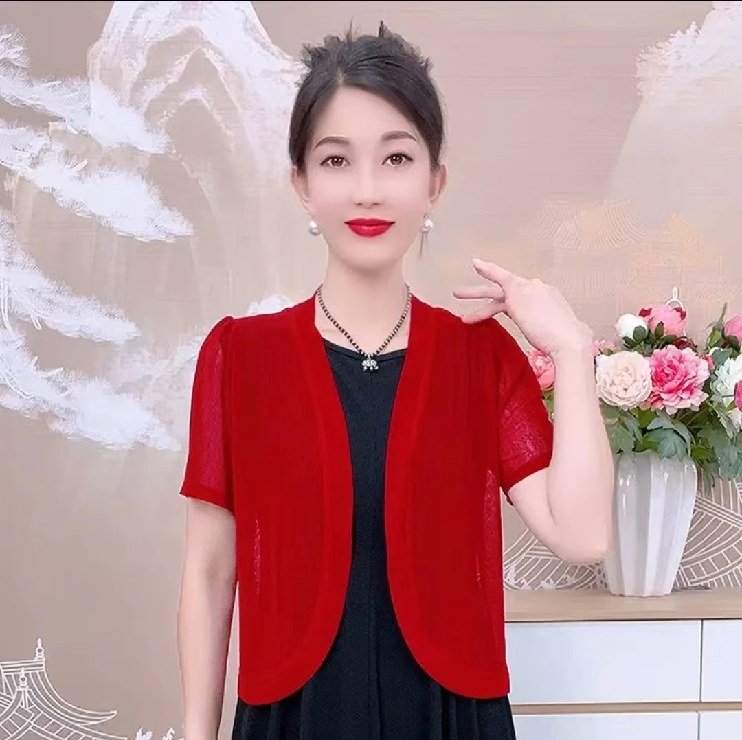 2300新款针织披肩时尚弹力大码百搭短袖透气洋气冰丝防晒披肩外搭