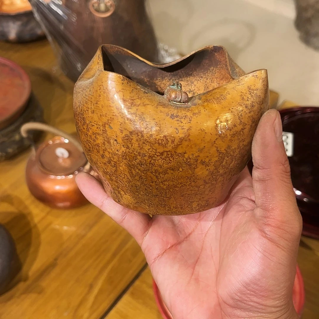 缘***愿烤色抛光黄色茶洗手工锻打工艺