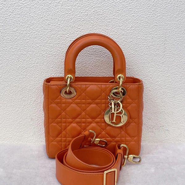 95新 DIOR/迪奥 Dior lady 四格戴妃包橙色