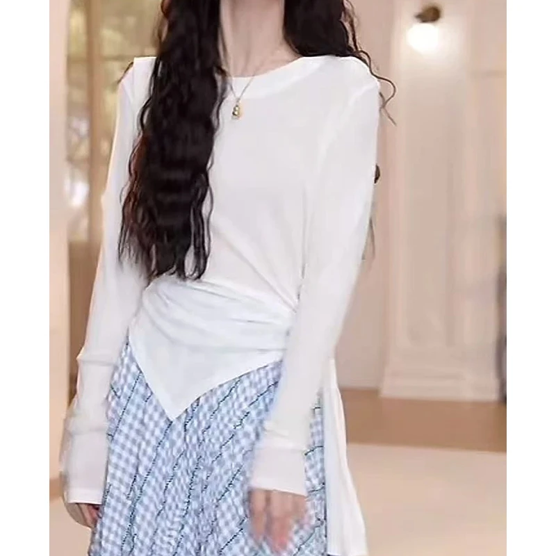 2025年夏季法式气质新款纯色小众复古宽松圆领系带长袖防晒T恤女