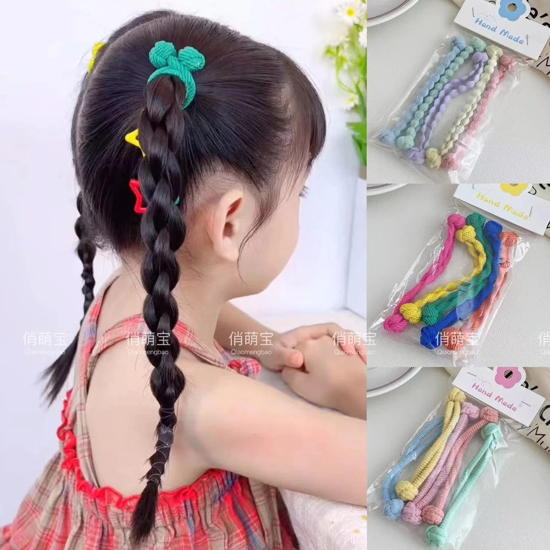 儿童高弹力彩色少女打结橡皮筋双头绳扎马尾皮筋头绳不伤发发绳