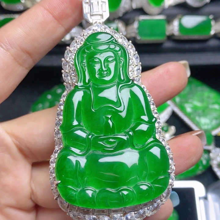 翡翠银S925镶嵌挂件观音