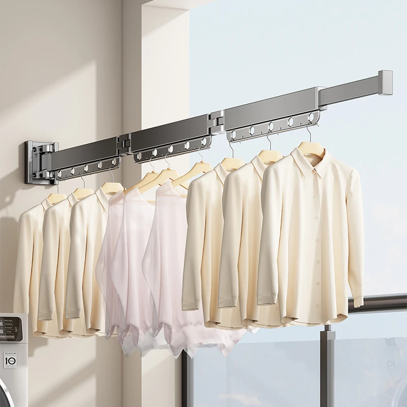 优勤晾衣架阳台家用晾衣杆折叠伸缩挂杆晒被子神器壁挂隐形飘窗杆