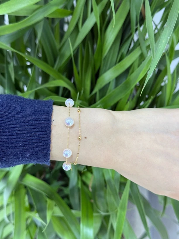 珍珠手链18k金镶嵌天然海水akoya珍珠满天星双层珍珠手链