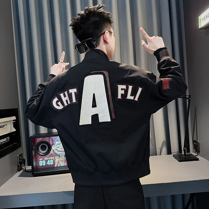 外套男款春秋季高级感男装刺绣上衣2025新款潮牌痞帅春装休闲夹克