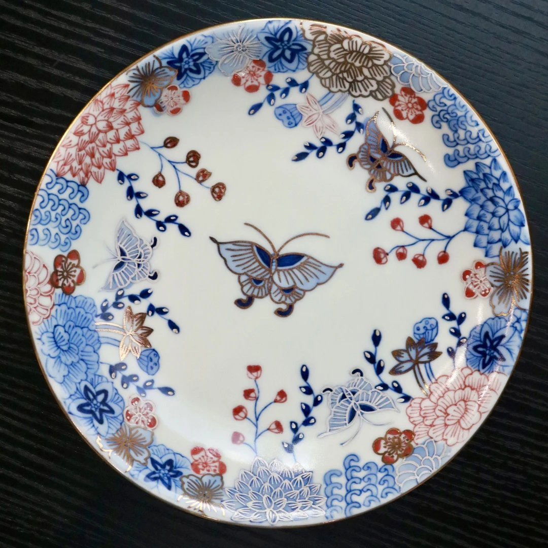 景德镇 雨溪山房 描金万花蝴蝶壶承 茶盘