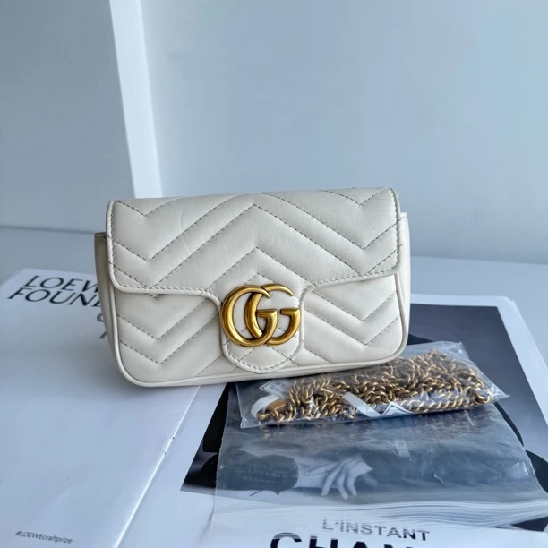 95新 GUCCI/古驰 古驰白色迷你马蒙单肩斜挎包