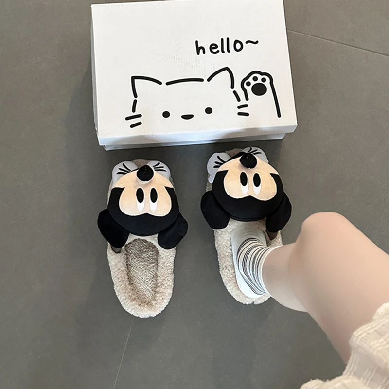 可爱卡通动漫大头老鼠加绒保暖包头拖女2025秋冬新款外穿包头拖鞋