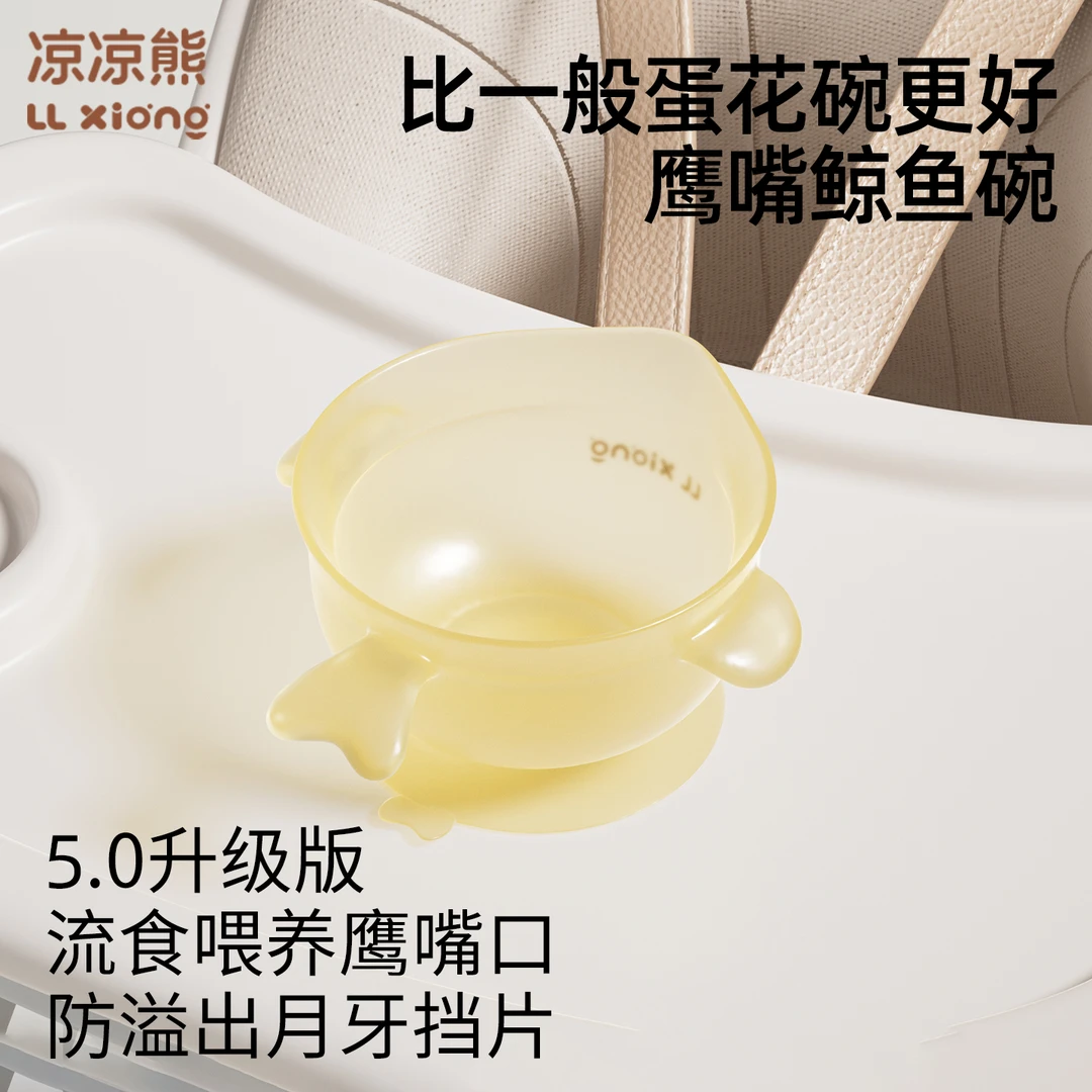凉凉熊蛋花碗辅食碗婴幼儿专用宝宝训练学吃饭硅胶吸盘碗儿童餐具