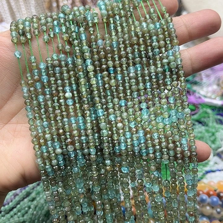 玛瑙/玉髓未镶嵌珠宝半成品一条3.5mm左右蓝绿磷灰刻面