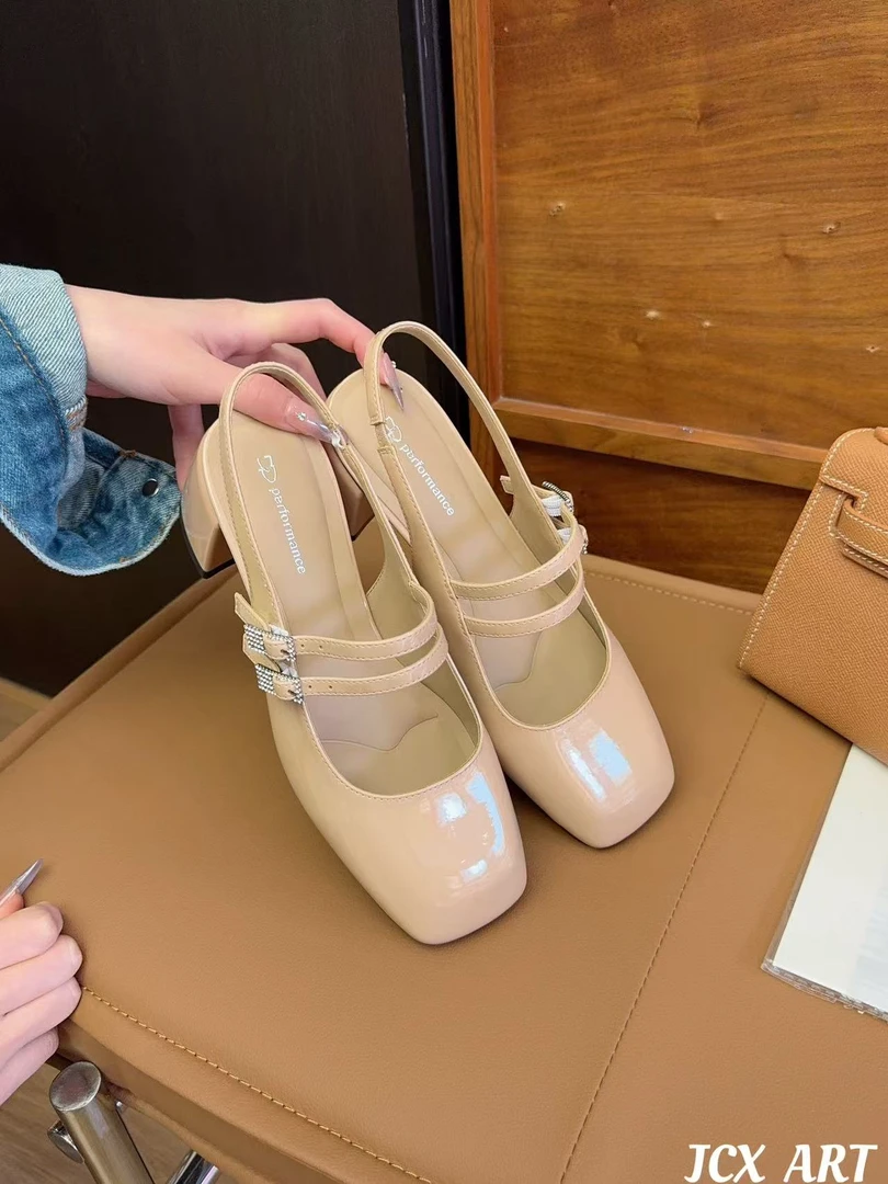 姬纯希真皮单跟鞋夏季新款时尚百搭潮流洋气显腿长优雅风