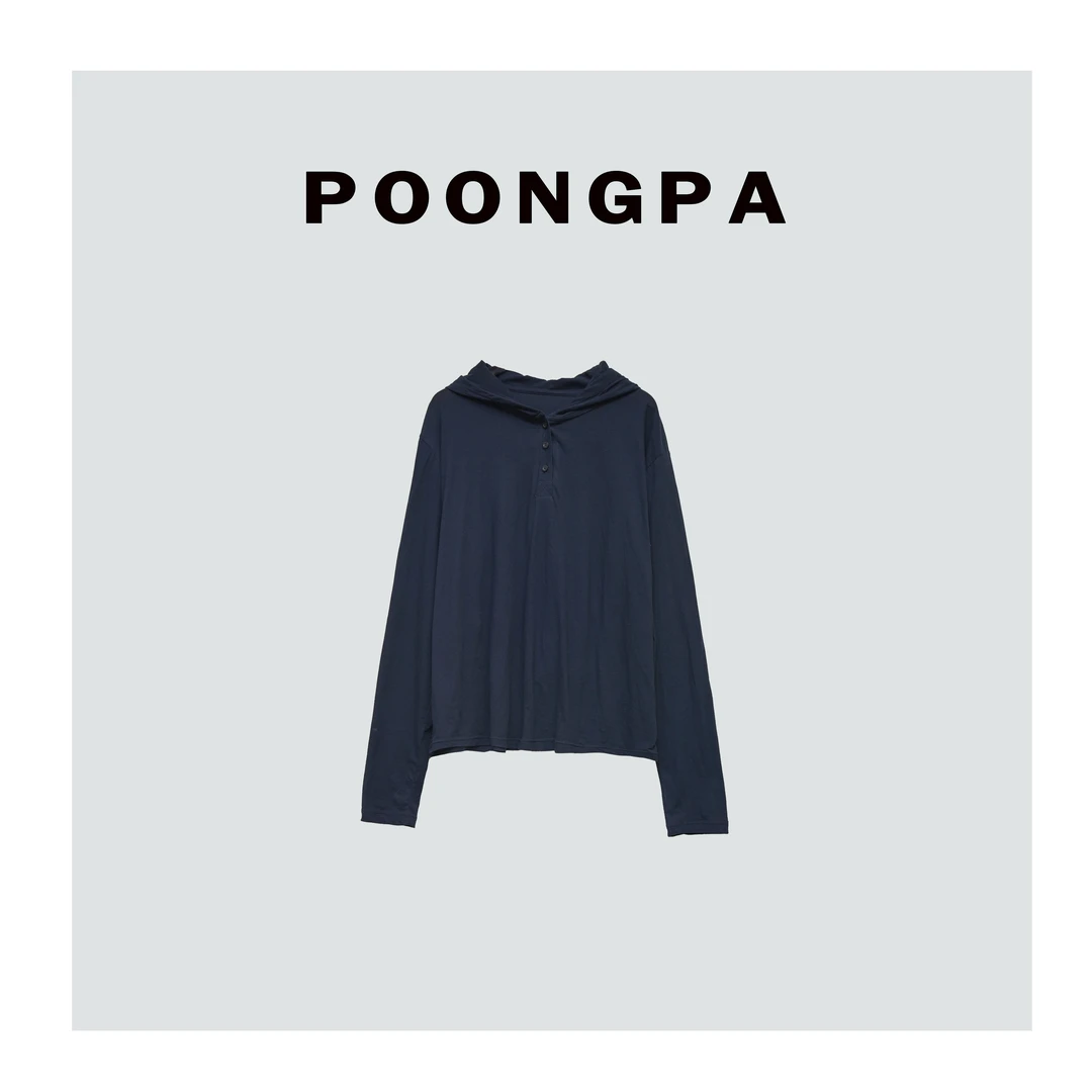 POONGPA/“休闲经典”简约百搭宽松连帽打底/小众设计中大码显瘦
