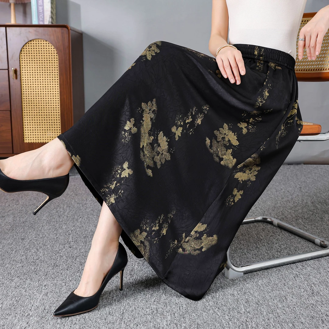59款2025夏季新款丝缎提花遮肉显瘦时尚百搭气质A字大摆半身裙