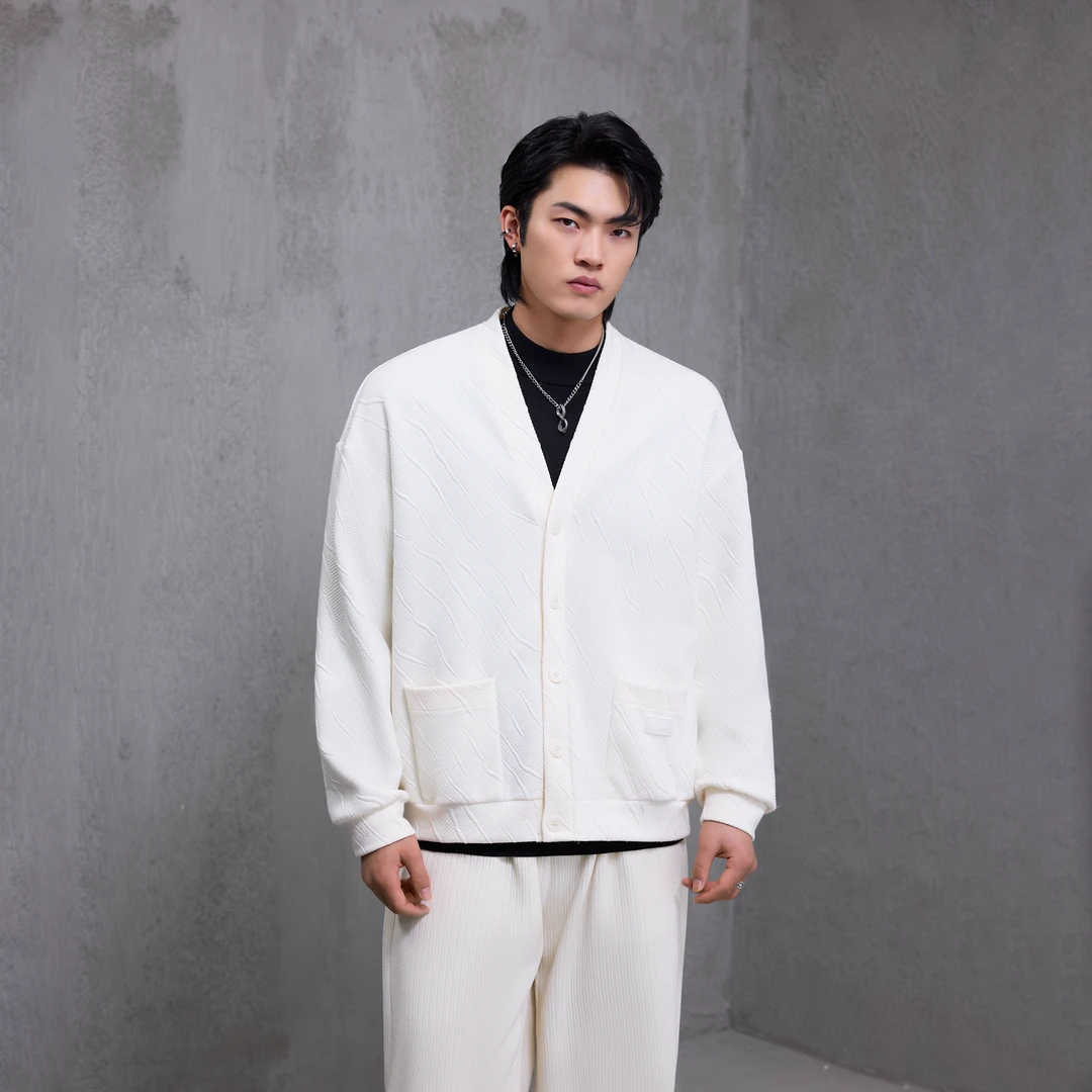 HERBEL/黑白2024秋季新款男士百搭针织开衫修身显瘦纯色毛衣551