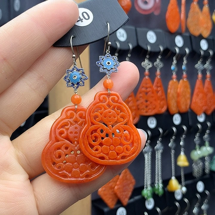 翡翠耳饰银S925镶嵌一****白