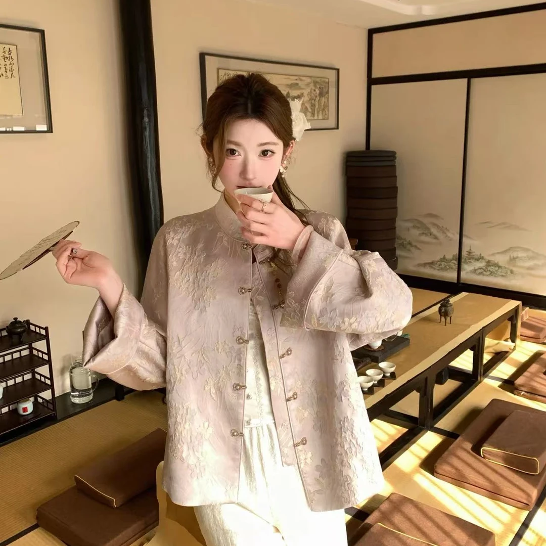 重工提花新中式国风紫色外套女2025初春独特漂亮短款休闲时尚上衣