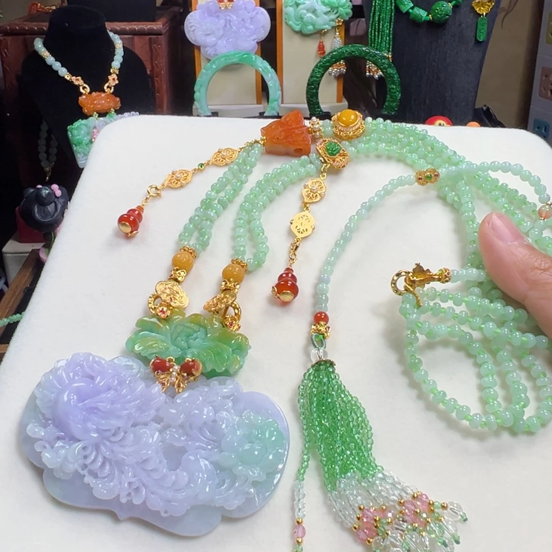 翡翠未镶嵌毛衣链冰春彩凤凰牌