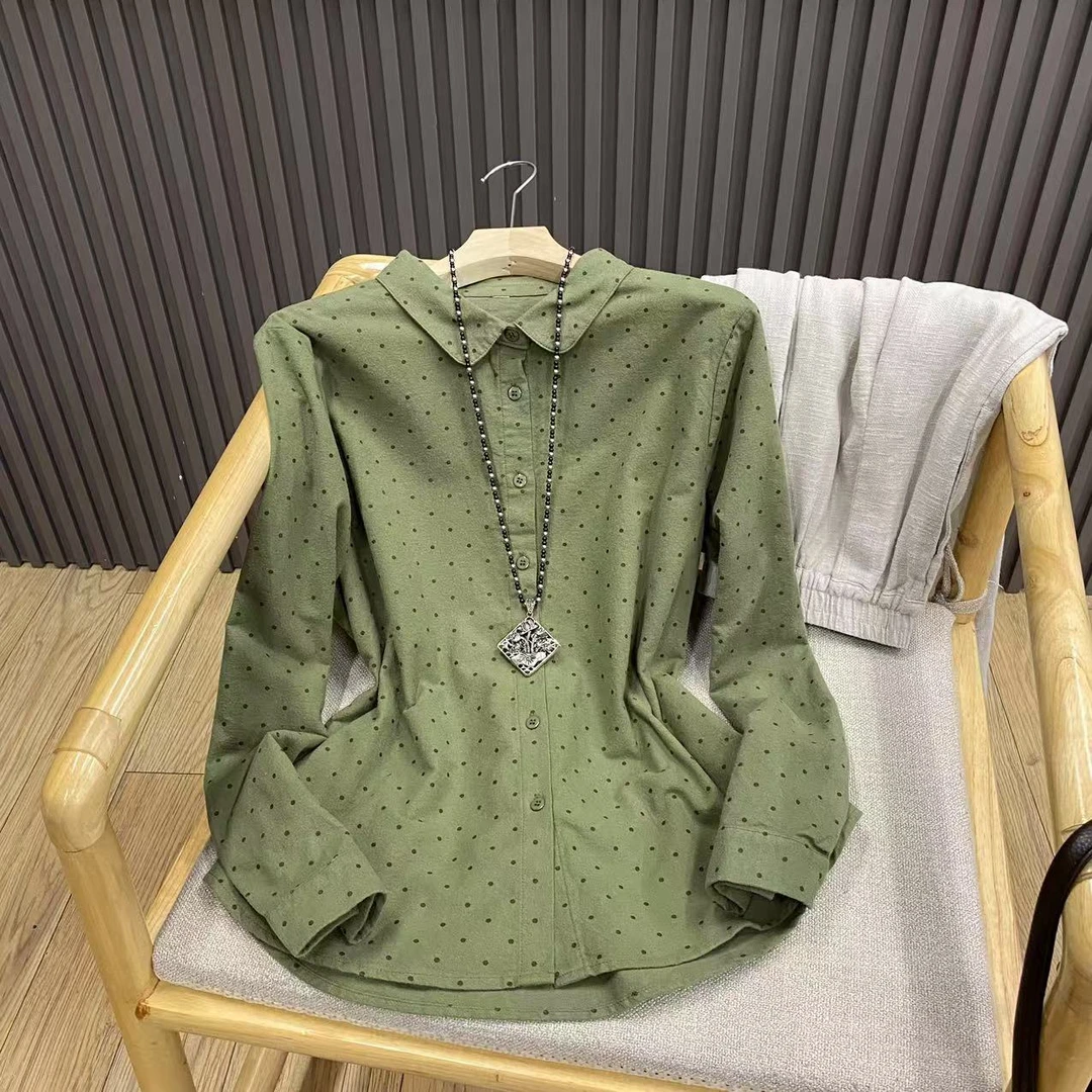 纯棉波点娃娃领衬衫文艺复古叠穿百搭宽松气质减龄衬衣女C9939