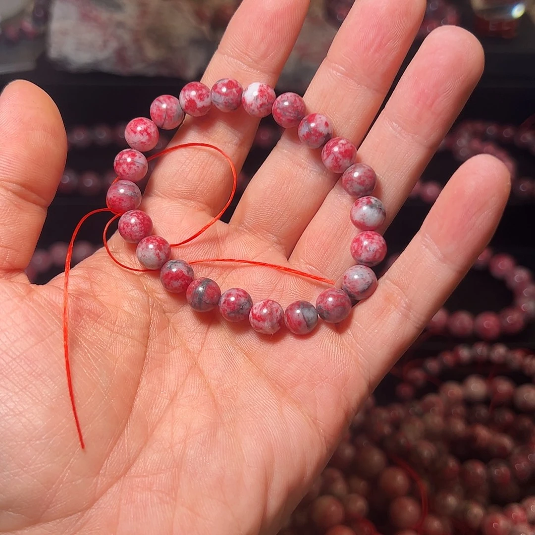 越***好天然辰砂原石玉化手串