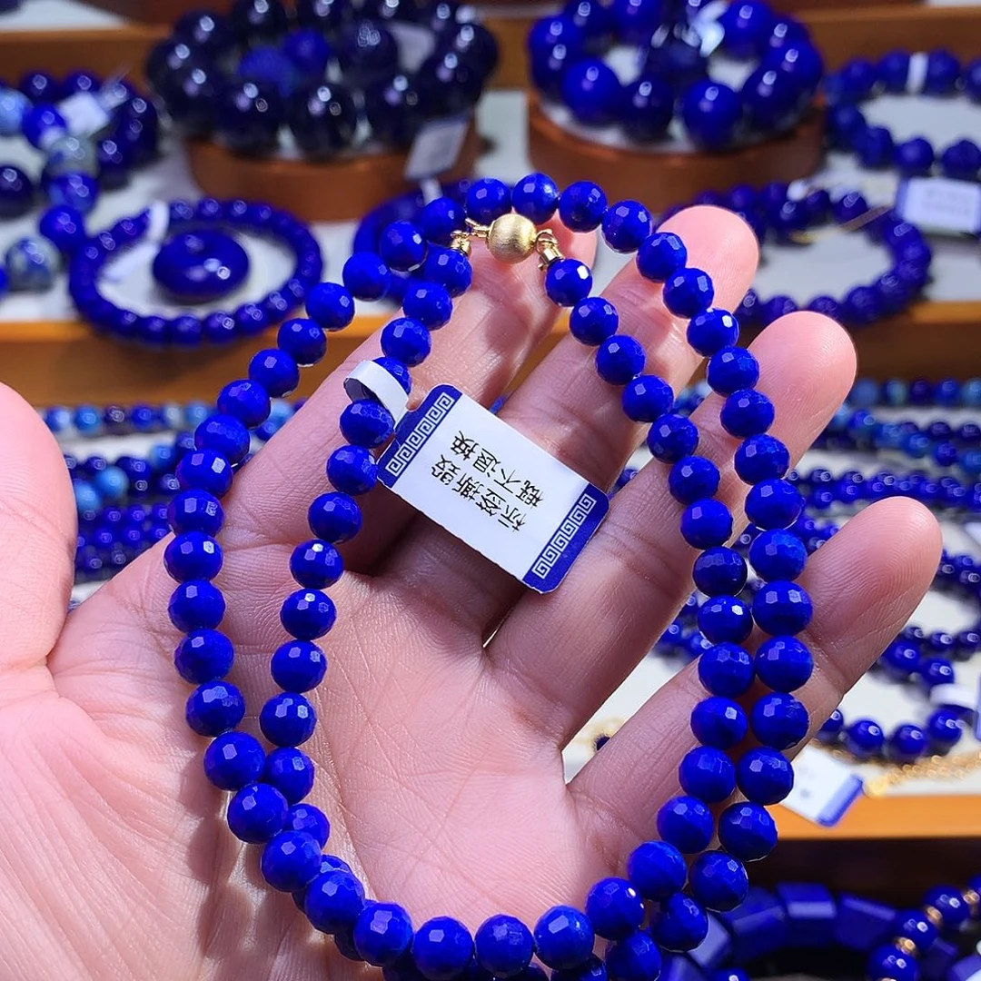 青金石未镶嵌手串6.6m收藏级爆闪克莱因蓝女神链2490