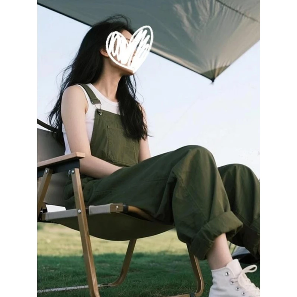 巨好搭！真心舒服！2025年秋季宽松慵懒美式酷飒风绿色工装背带裤女