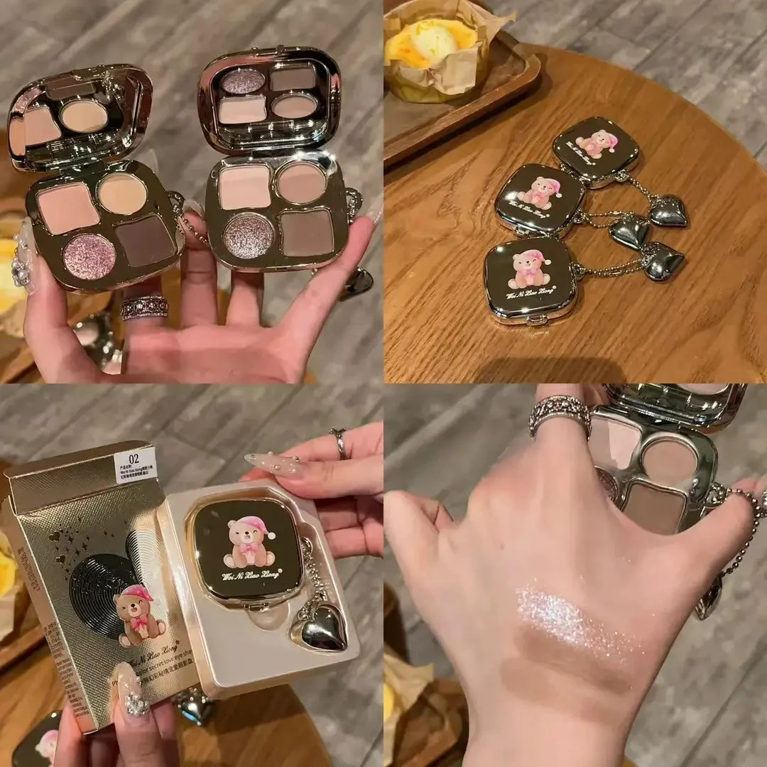 可爱到犯规！维尼小熊爱心挂件四色眼影卧蚕爆闪盘低饱和大地色