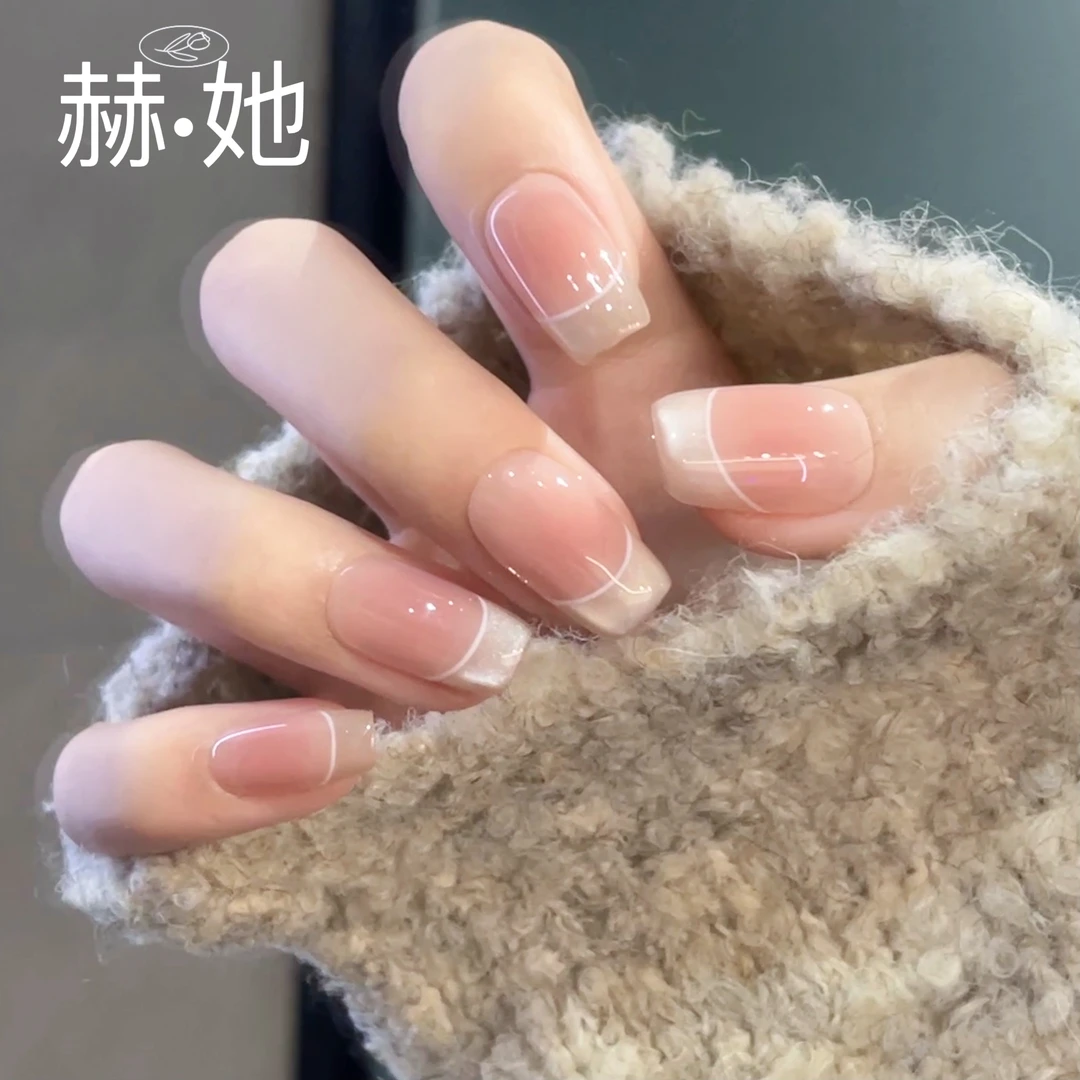 【温柔海岸线】手绘法式纯欲猫眼裸色 纯手工气质显白穿戴甲