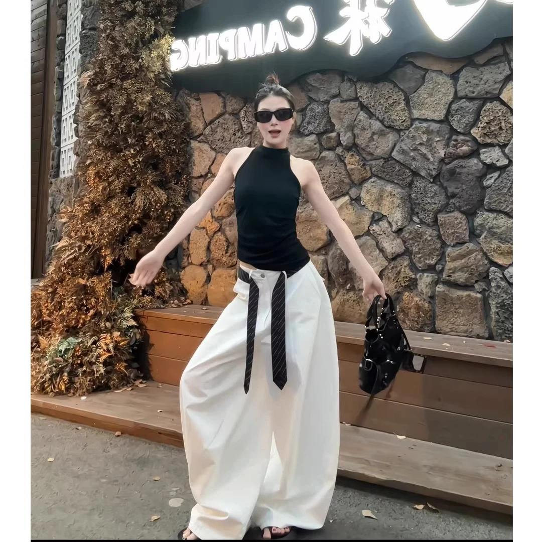 欧货高级感2025夏新款今年流行爆款高腰宽松直筒拖地阔腿休闲裤女