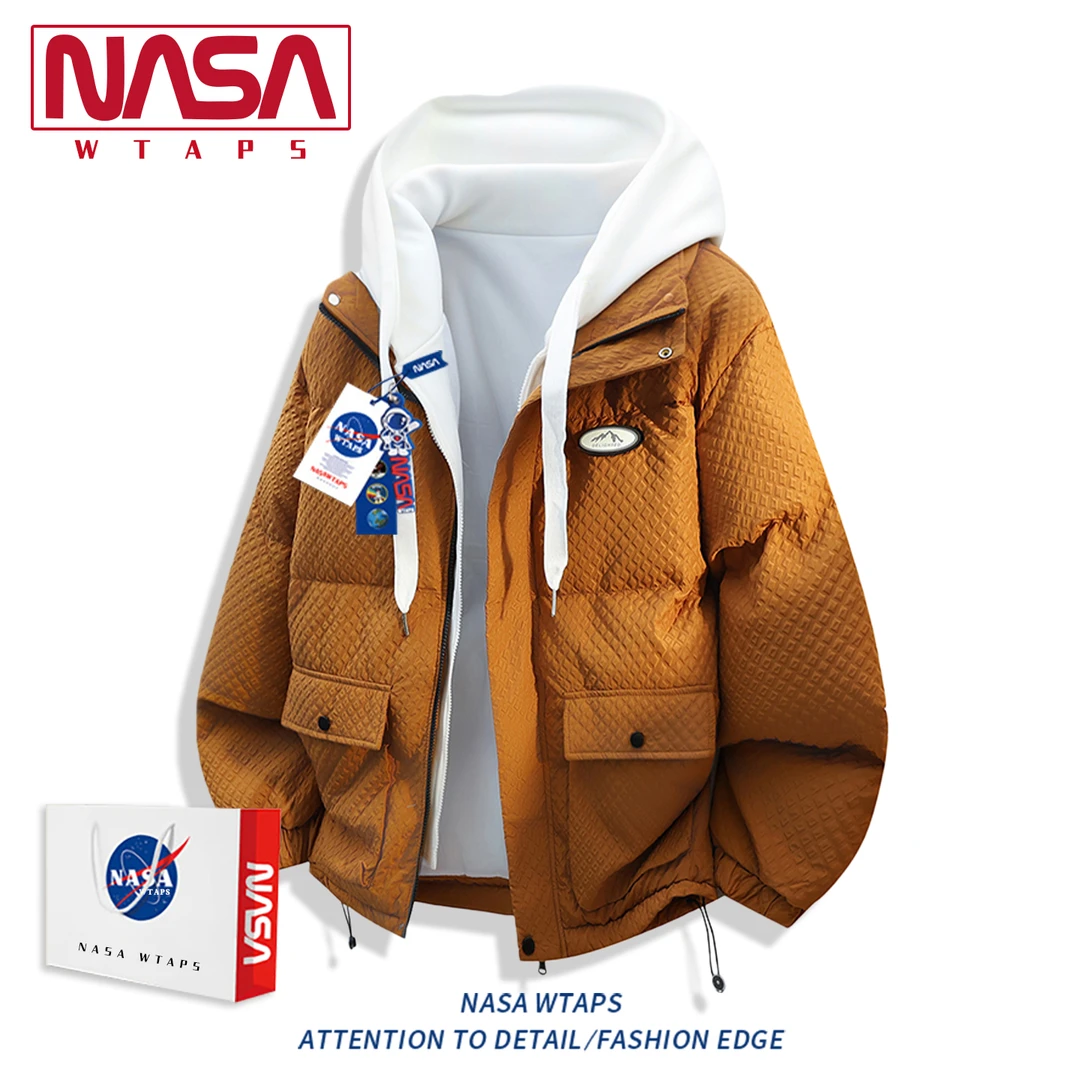 NASA WTAPS美式假两件连帽棉衣男款冬季潮牌加厚保暖棉袄情侣装潮