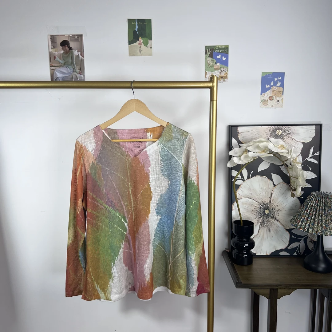 多彩衬衫常规款针织百搭气质夏季常规女士花色上衣1712