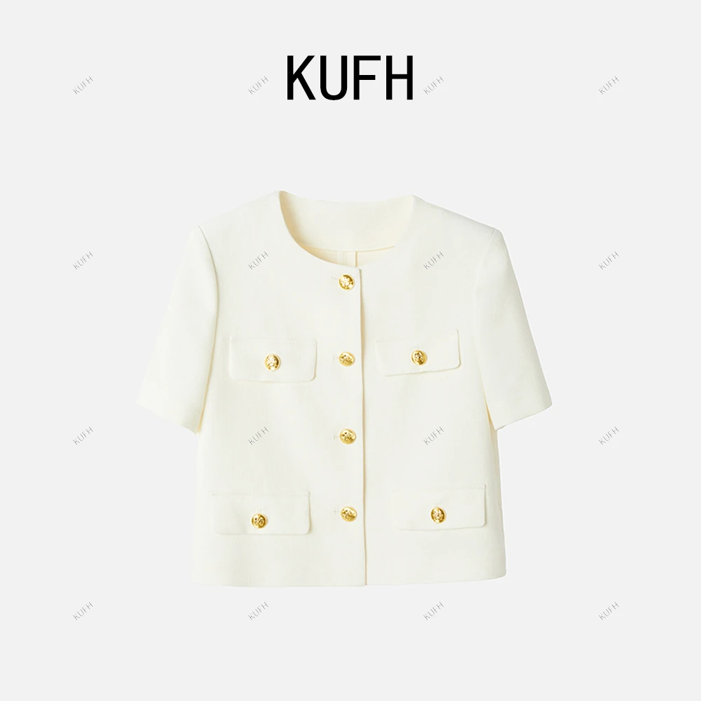 KUFH【浪漫土耳其】新款醋酸高级感轻熟小香风短袖女开衫KYM251017